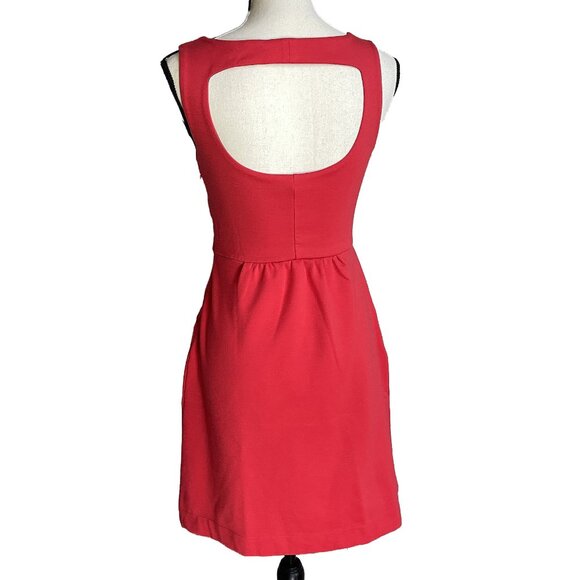 BANANA REPUBLIC Red Sleeveless Knit Dress Gathered Waist Cutout Back Size 0 - Picture 2 of 10